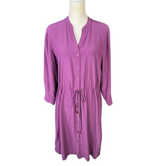 Eileen Fisher Tie Waist Button-Down Dress in Currant Purple Size Medium - Picture 1 of 7